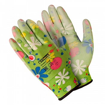 PSV058P Перчатки «Для садовых работ», полиэстер, полиуретановое покрытие, в и/у, 8(M), разноцветные, микс цветов №1, Fiberon