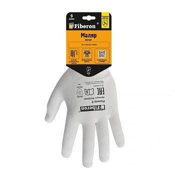 Перчатки "МАЛЯР КОНТАКТ: сборочные работы", полиэстер, в и/у, 9(L), белые, Fiberon